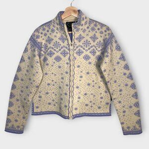 Obermeyer 100% Wool Cardigan Sweater M Full Zip Snowflake Cream